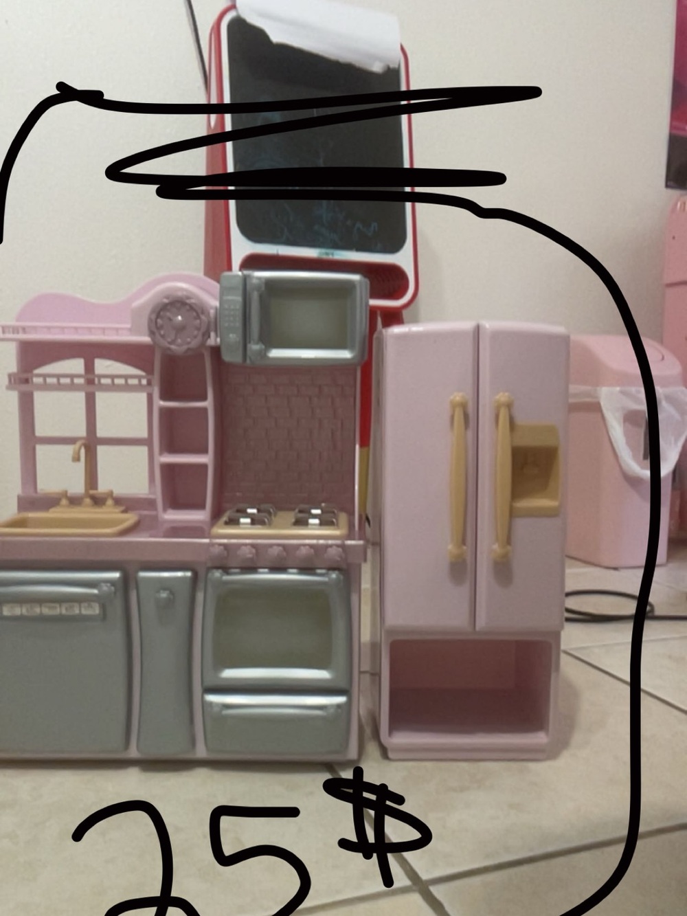 Pink Play Kitchen Set with Refrigerator and Oven - Unbranded